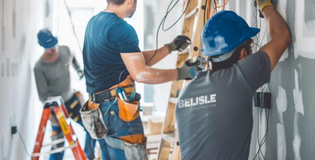 Équipe de Bélisle Construction travaillant sur un projet de rénovation après sinistre.